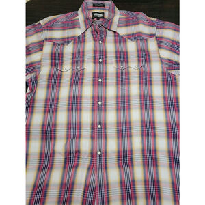 Resitol Rode Gear Shirt Mens Large Red Plaid Pearl Snap Short Sleeve